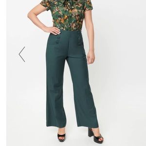 Unique Vintage Teal Wide Leg Rogers Pants | Repro 1940s Sailor Style